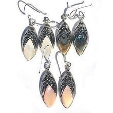 Sterling Silver Genuine Shell Inlay Filigree Ellipse Earrings