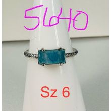 Ring Bomb Party Sz6 RBP Square Light Blue Gem & Designed Rhodium Pl Band