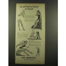 1940 Sal Hepatica Ad - Co-Ed Learns Lesson at Beach