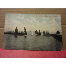 SCOTCH BOATS GOING OUT, LOWESTOFT, SUFFOLK. used antique postcard 1906 pm =