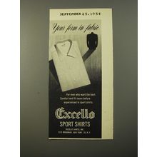 1954 Excello Sport Shirts Ad - Your form in fabric