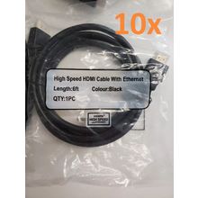 Lot of 10 - 6ft High Speed HDMI Cable Black With Ethernet Gold plate ( New )