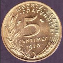 1970 France 5 Centimes Coin