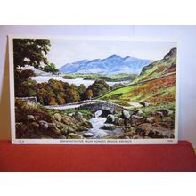 DERWENTWATER FROM ASHNESS BRIDGE, CUMBRIA used postcard by H. Webster 1964 pm =