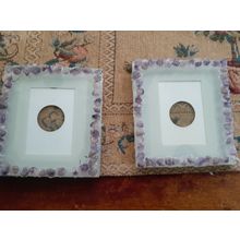 2 x glass photo frames decorated with amethyst stones pic size 8 x 7