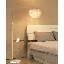 White Feather Floor Lamp with Table,Great Floor Light Height Adjustable (Gold)