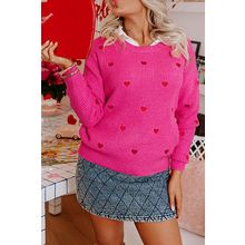 Rose Red Heart Shape Drop Shoulder Round Neck Sweater