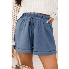 Sail Blue Cotton Gauze Paperbag Shorts