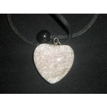 vintage silver in clear heart pendant on 32" adjustable black necklace
