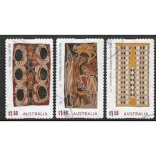 AUSTRALIA: 2025 BARK PAINTINGS OF ARNHEM LAND, USED SET 3 SELF-ADHESIVE 474/5