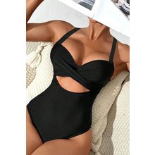 Black 2-tone Crossed Cutout Backless Monokini