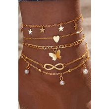 Gold Pearl Butterfly Multi-layer Pendant Anklet