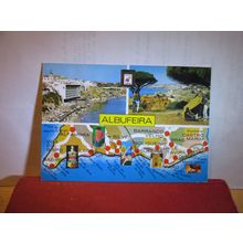 map, multiview, ALBUFEIRA, ALGARVE, PORTUGAL used postcard 1971 pm =