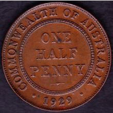 1929 Australia 1 Half Penny Coin