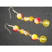 Vivid mixed red & yellow glass long swing earrings