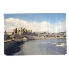 CONWAY CASTLE AND BRIDGE, used vintage postcard 1966 postmark J Arthur Dixon =