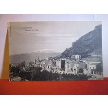 MOUNT ETNA from TAORMINA, SICILY, ITALY unused antique postcard #