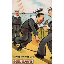 Our Navy Crossing The Line Seasick Sailor Vomiting Old Comic Postcard