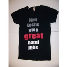 NAIL TECHS GIVE GREAT HAND JOBS NAILPRO.COM ANVIL WOMENS FITTED T SHIRT MEDIUM