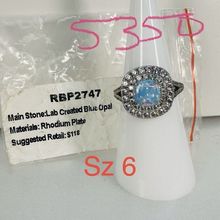 Ring Bomb Party Sz6 RBP2747 LC Blue Opal Gem Rhodium P Band Costume Jewelry