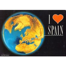 I Love Spain World Globe Map Astronomy Style Aerial Postcard