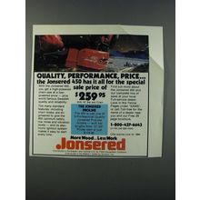 1986 Jonsered 450 Chain Saw Ad - Quality, performance, price