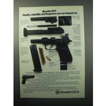 1988 Beretta 92F Pistol Ad - Quality, Reliability