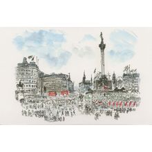Protest Riot March at Trafalgar Square London Painting Postcard