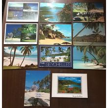 11 postcards lot Seychelles beaches landscapes multiviews 1970s-1990s stamps
