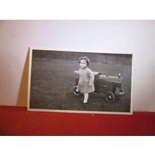 boy on large toy train engine small photograph c.1940 =