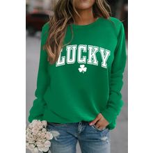 Green St. Patricks LUCKY Clover Print Raglan Sleeve Sweatshirt