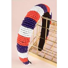 Dark Blue Flag Day Beaded Wide Headband
