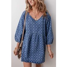 Ashleigh Blue Textured Open Back Loose Fit Denim Dress