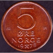 1978 Norway 5 Ore Coin