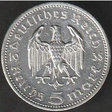 1935 A Germany 5 Reichsmark Silver Coin Hindenburg