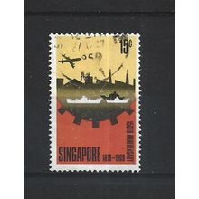 Singapore.SG121 15c Aircraft over Silhoutte of Singapore Docks.Fine Used.Jun25