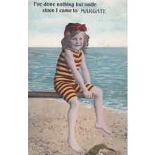 Margate Child Smiling Greetings Swimming Costume Antique Postcard