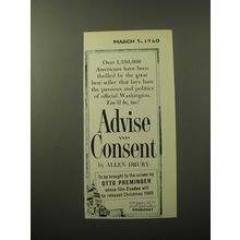 1960 Doubleday Book Advertisement - Advise and Consent by Allen Drury