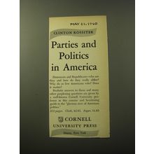 1960 Cornell University Press Book Ad - Parties and Politics in America