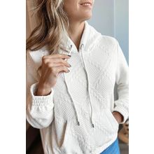 White Cable Lattice Texture Kangaroo Pocket Hoodie