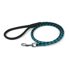 Round Braided Leather Leash W1/4" - L48", Black & Teal