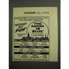 1952 The Moon is Blue Play Ad - Aldrich & Myers with Julius Fleischmann