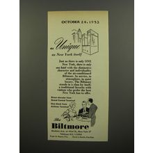 1953 The Biltmore Hotel Ad - As Unique as New York itself