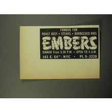 1955 Embers Restaurant Ad - Famous for Roast Beef Steaks Barbecued Ribs