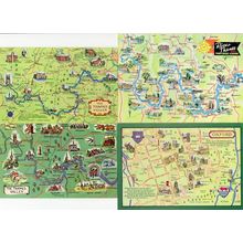 Thames London River & Oxford 4x Map Cartography Postcard s