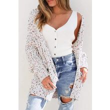 White Confetti Rib Knit Long Sleeve Cardigan