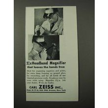 1943 Zeiss 2 1/4x Headband Magnifier Ad - Hands Free