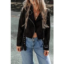Black Asymmetric Zipper Belted Hem Jacket