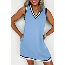 Myosotis Color Contrast Trim V Neck Shift Sleeveless Mini Dress