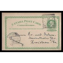 Canada Postal Card #P3 to Germany 1899, Victoria Squared Circle cancel